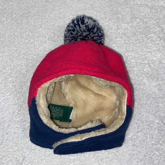 L.L. Bean Toddlers' Mountain Classic Fleece Hat navy pink Pom Pom 12/24m - Picture 4 of 6